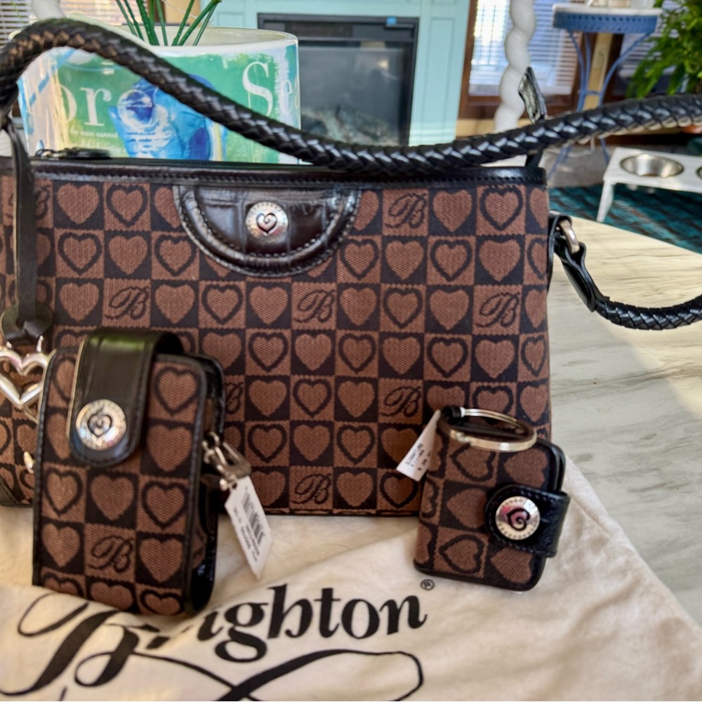 NWR Brighton Womens Canvas Brown Leather Bag Purse 10.5 "X 6.5" Numbered w tags